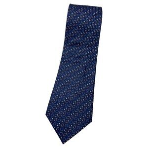 ZILLI Men's 100% Silk Necktie LUXURY Tie Navy Orange Geometric W:3.8" EUC